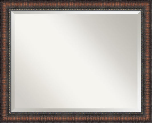 Amanti Art Brown Wall Mirror 26x32 Caleb Brown Rectangle Bathroom Mirror for Wall Decor Living Room, Large Rustic Farmhouse Frame, Hangs Horizonally and Vertically, Bathroom Decor, Beveled Edge