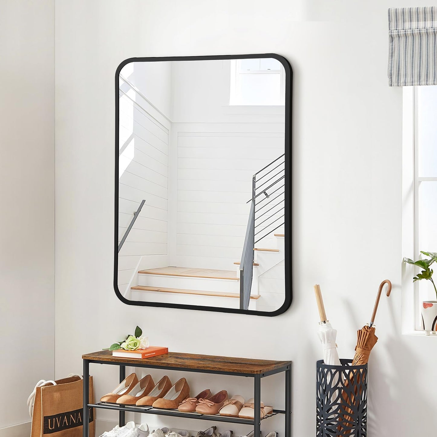 24x36 Rounded Rectangle Bathroom Mirrors for Over Sink, Black Vanity Mirror with Metal Frame Wall Mounted, Modern Farmhouse Mirror for Restroom, Bedroom, Entryway Decor