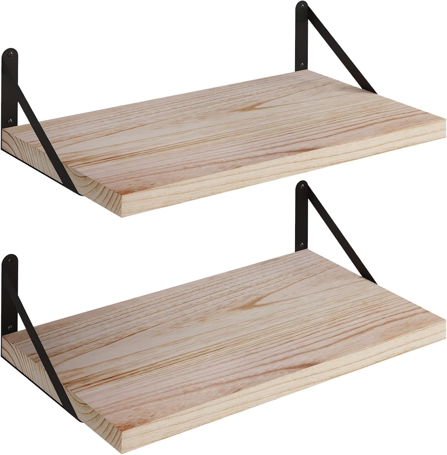 SAUMONIER Floating Shelves Bookshelf for Bedroom Bathroom Living Room Wood Wall Mounted Wide Deep Storage, Rustic Torched 24 Inch Shelves Set of 2