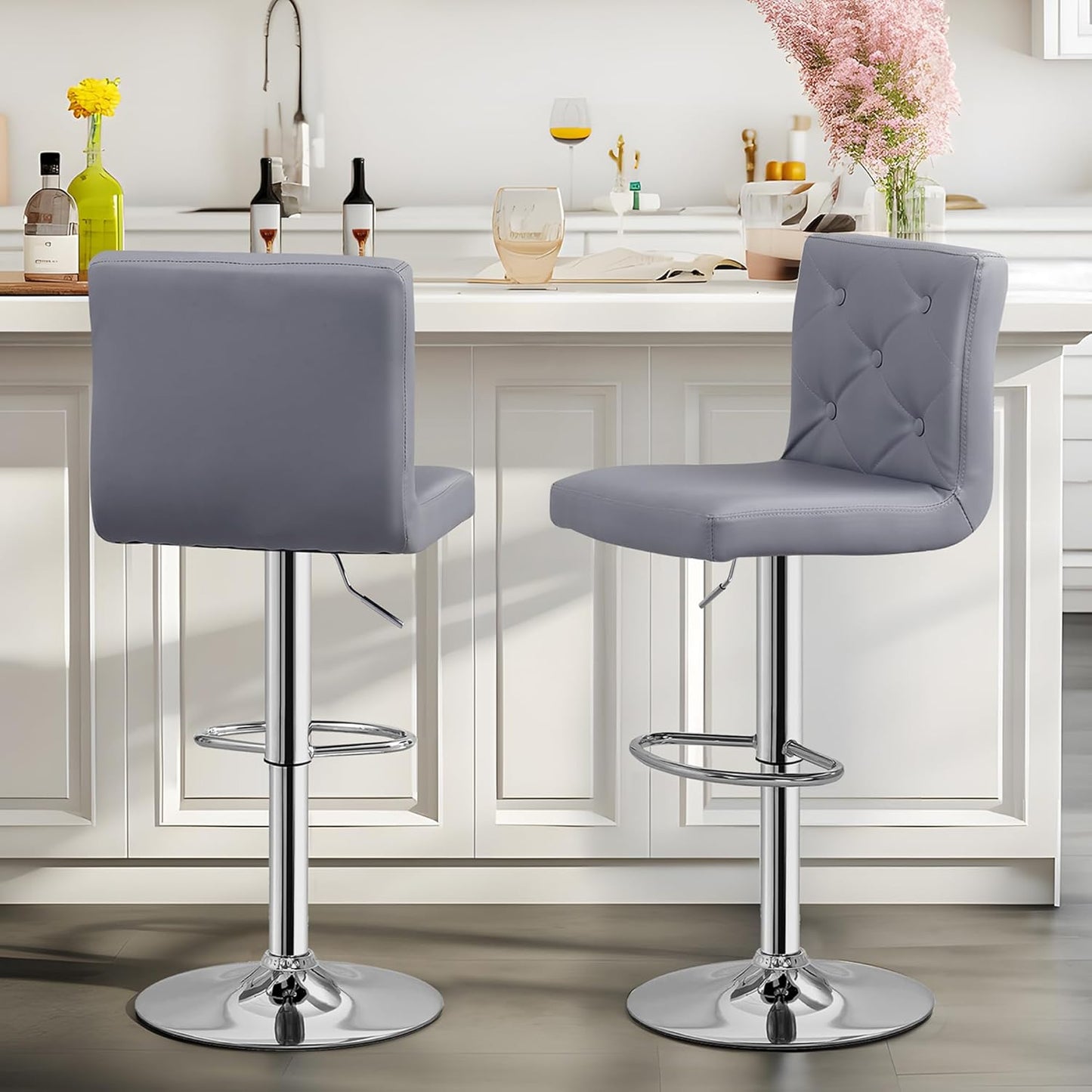 VECELO Adjustable Bar Stools Set of 2, Bar Height Stools for Kitchen Counter