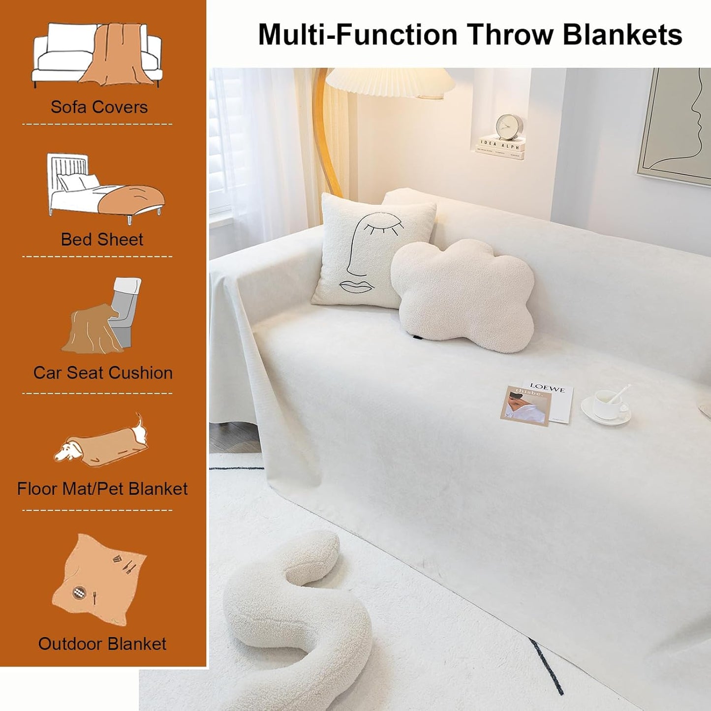 STACYPIK Waterproof Ivory White Sofa Covers Couch Cover for Pets, Anti-Cat Scratch Furniture Protector or 2 Cushion Couch, Washable Jacquard Recliner Loveseat Sofa Slipcover for Pets, Kids-71X71IN