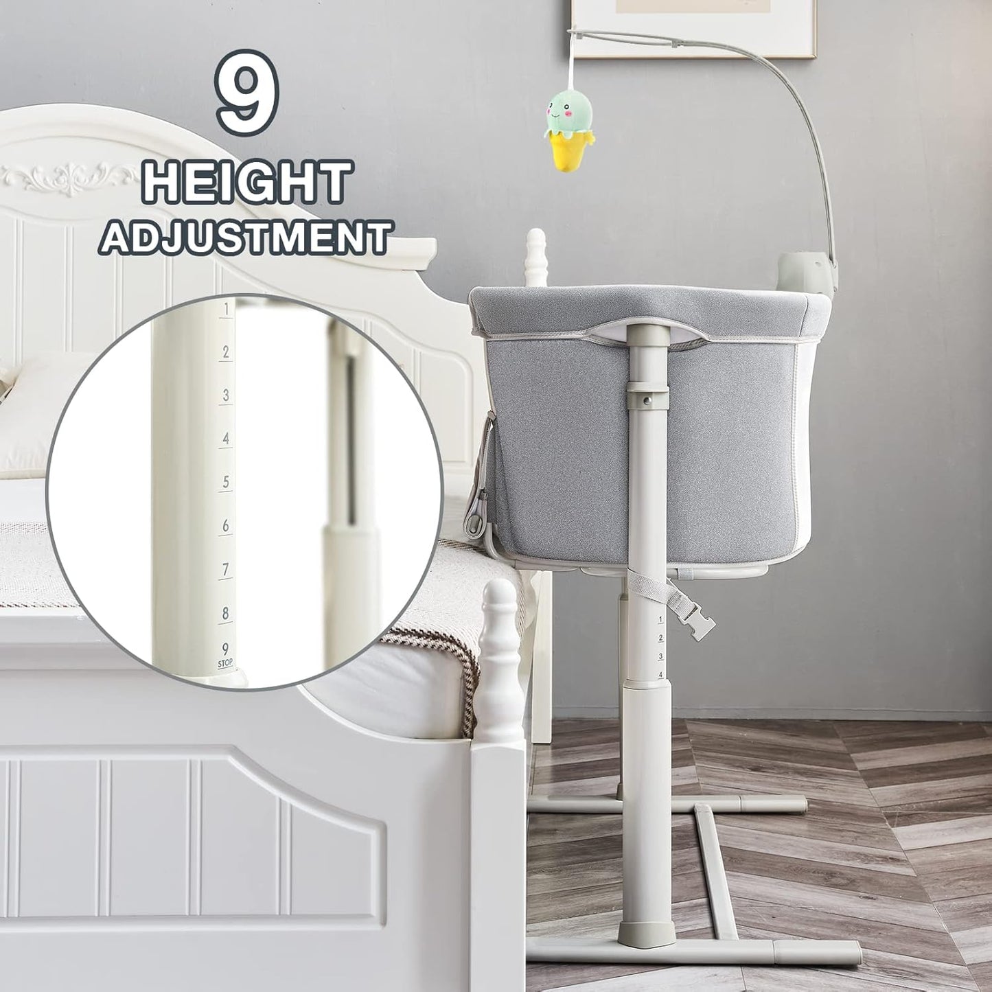 RONBEI Baby Bassinet Bedside Sleeper, Easy to Assemble Bassinets for Baby/Infants, Height Adjustable Bedside Bassinet for Newborn Baby