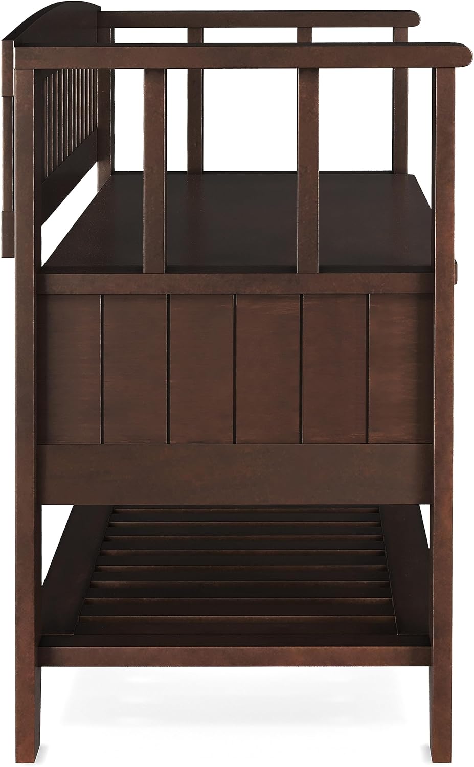SIMPLIHOME Acadian Entryway Storage Bench - 48 inch Wide Solid Wood Hallway Seat with Shelf in Brunette Brown, Transitional Bench for Entryway or Living Room with Open Storage and Slatted Bottom