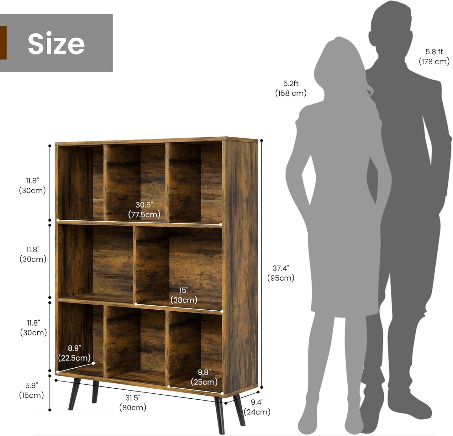 Bookshelf, 3-Tier 8 Cube Open Wooden Book Shelf with Legs, Floor Standing Office Bookcase, Wooden Bookcase for Office Furniture, Cubby Storage Organizer for Living Room/Bedroom