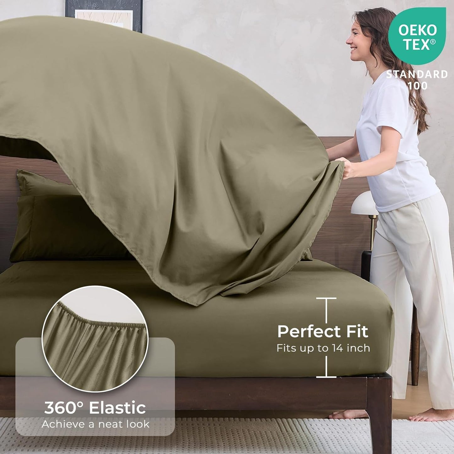 HEVUMYI Olive Green Twin Comforter Set - 5-Piece All Season Bed in a Bag Twin, Ultra Soft Bedding Set with Comforter, Flat Sheet, Fitted Sheet, Pillowcases, Pillow Shams, Olive Green