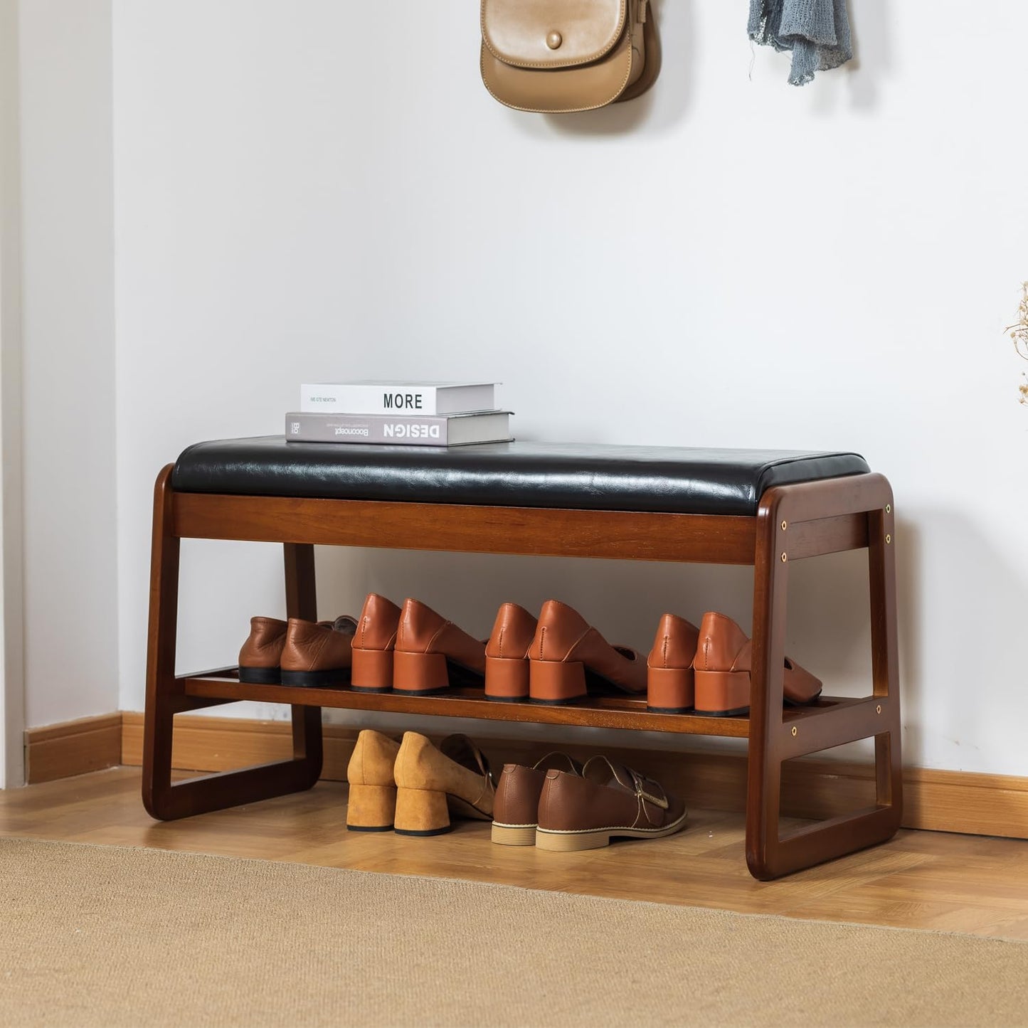 latifolia Shoe Rack Bench, Entryway Shoe Bench with Cushion, Flip-Open Storage Compartment, 2-Tier Shoe Organizer(Black,31.50''L)