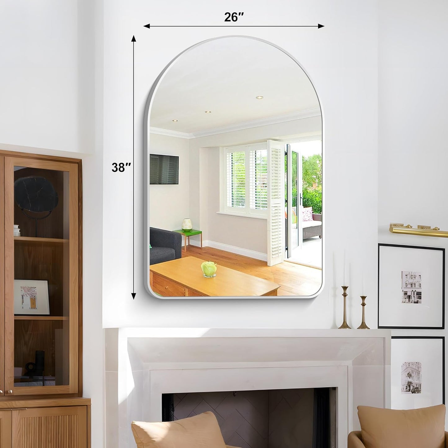 Arched Bathroom Mirror, 26"x38" Silver Arched Mirror for Bathroom, Wall Mounted Mirror, Black Vanity Wall Mirror w/Metal Frame for Bedroom, Entryway, Living Room, Hanging or Leaning Against Wall