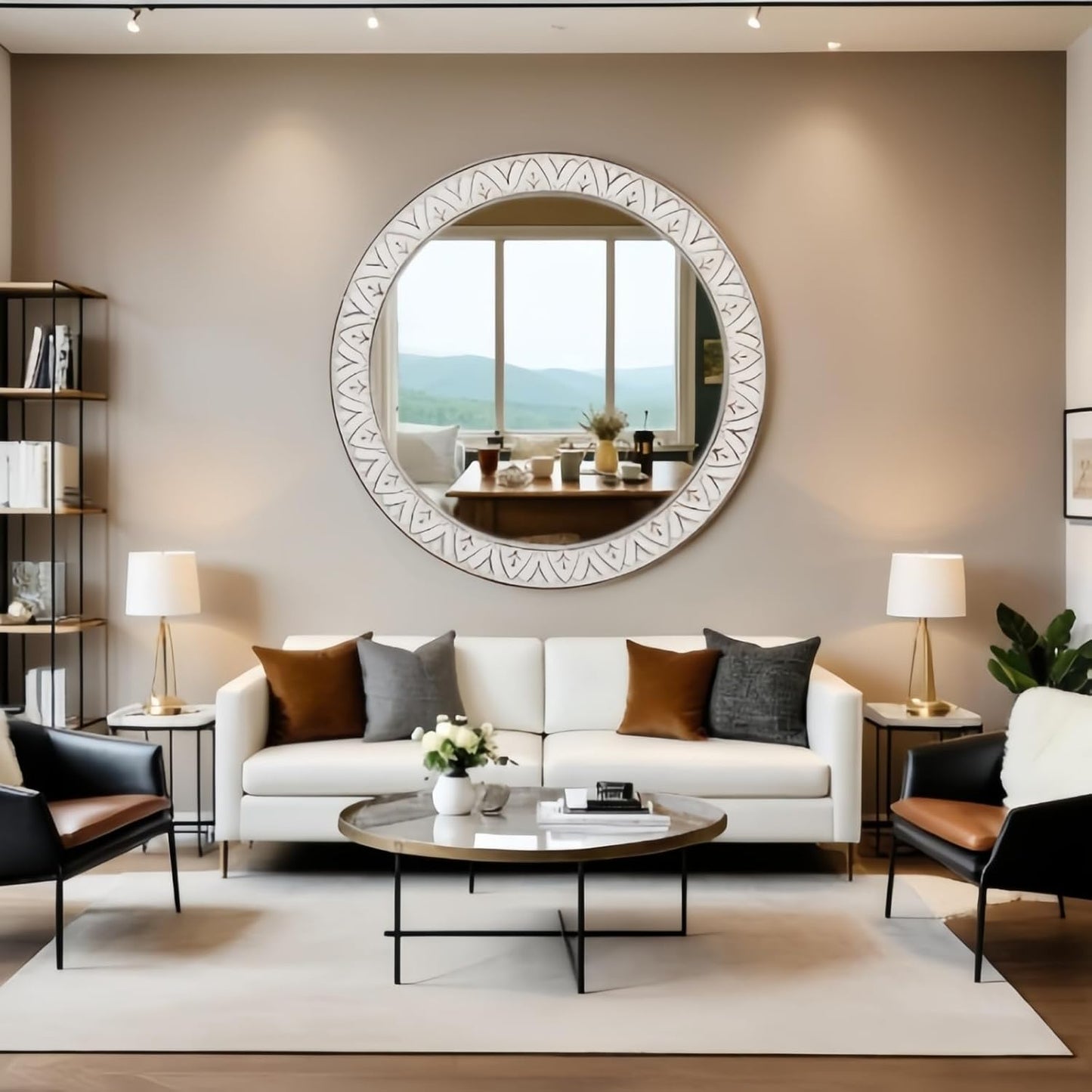 Mirror Round Wood 36 Inch Farmhouse Wood Frame Round Mirror Rustic Large Decorative Wall Mount Bathroom Mirror Antique Hanging Mirror for Living Room, Bedroom, Entryway