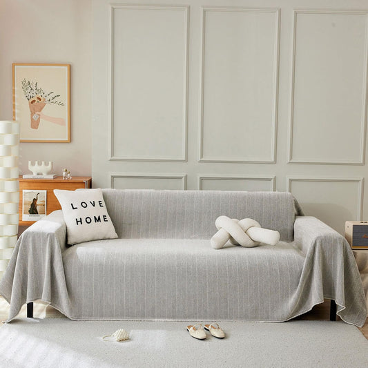 STACYPIK Silver Gray Chenille Sofa Covers, Herringbone Jacquard Sectional Couch Cover, Furniture Protector for 3 Cushion Couch, L-Shaped Sofa Covers for Loveseat, Washable Multi-use Blankets-91X134IN