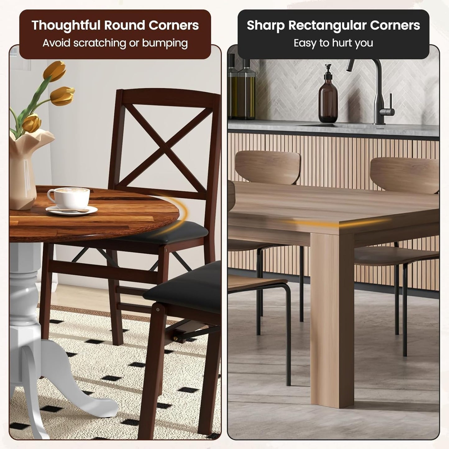 COSTWAY Round Dining Table for 4, 39 inch Kitchen Table with Solid Rubber Wood Frame, Adjustable Foot Pads, Curved Trestle Legs, Mid Century Rustic Dinning Table for Living Room (Walnut+White)