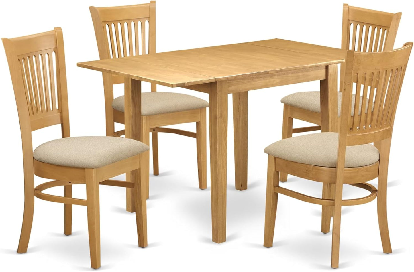 East West Furniture NDVA5-OAK-C 5 Piece Kitchen Table & Chairs Set Includes a Rectangle Dining Room Table with Dropleaf and 4 Linen Fabric Upholstered Chairs, 30x48 Inch, Oak