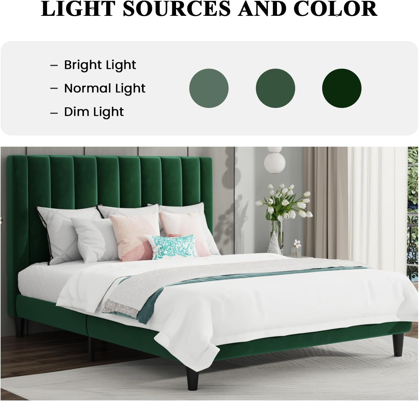 SHA CERLIN Queen Bed Frame/Velvet Upholstered Platform Bed Frame with Headboard/Strong Wood Slats Support/Mattress Foundation/No Box Spring Needed - Green
