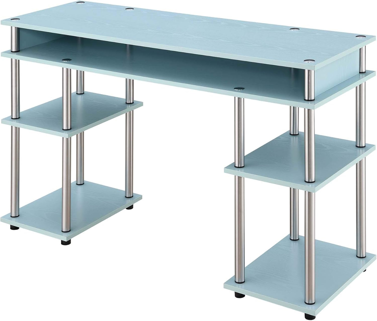 Convenience Concepts Designs2Go No Tools Desk Home Office Desk with Shelves, Corner Shelf Vanity Desk Computer Desk Nail Table for Nail Tech - 47.25" L x 15.75" W x 30" H, Sea Foam