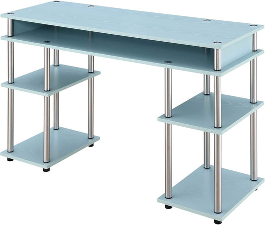 Convenience Concepts Designs2Go No Tools Desk Home Office Desk with Shelves, Corner Shelf Vanity Desk Computer Desk Nail Table for Nail Tech - 47.25" L x 15.75" W x 30" H, Sea Foam