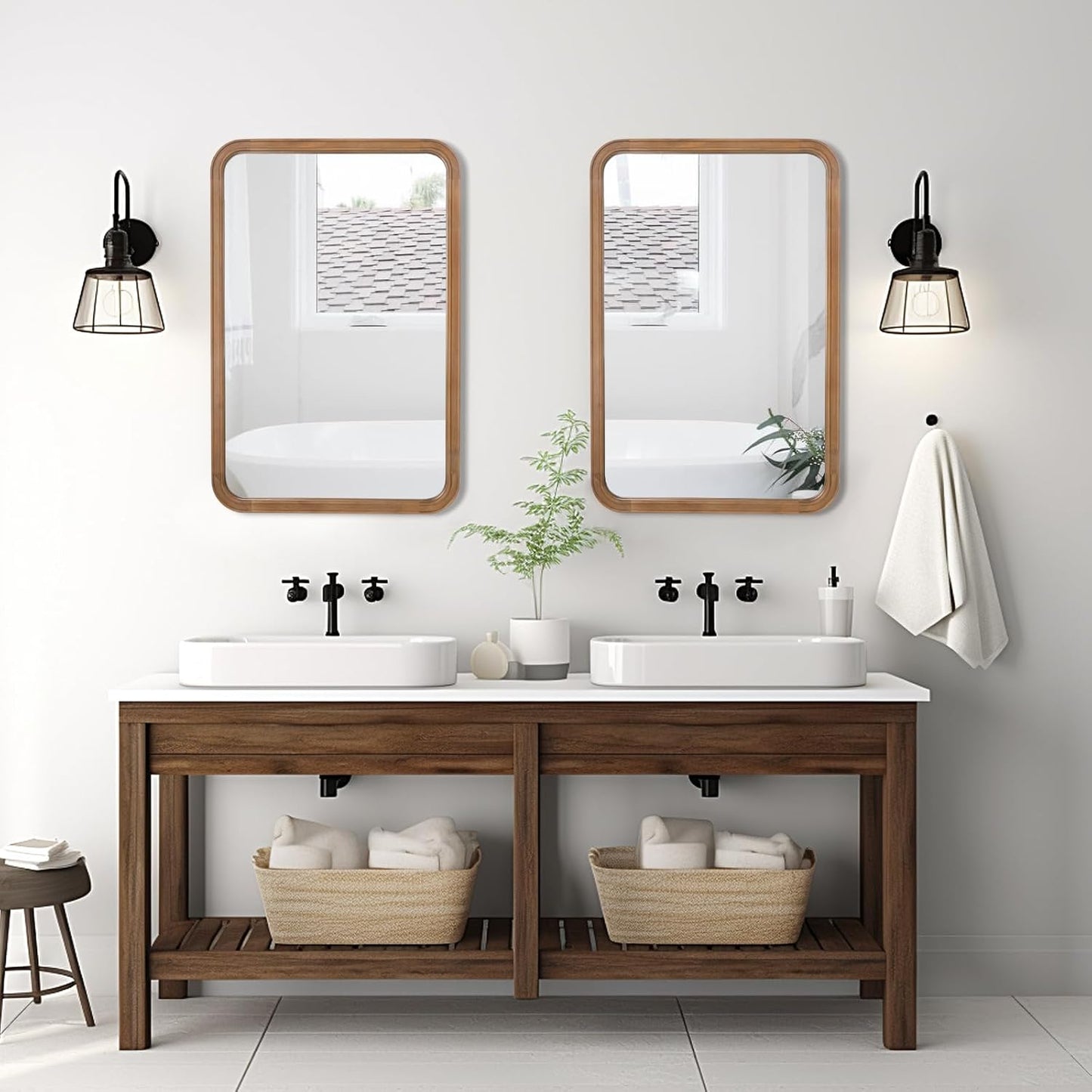 WallBeyond Wood Bathroom Mirror for Wall 20x30 Inch Wooden Frame Rectangle Mirror for Farmhouse Bathroom Vanity Wall Mounted Decorative Mirror (Horizontal/Vertical)