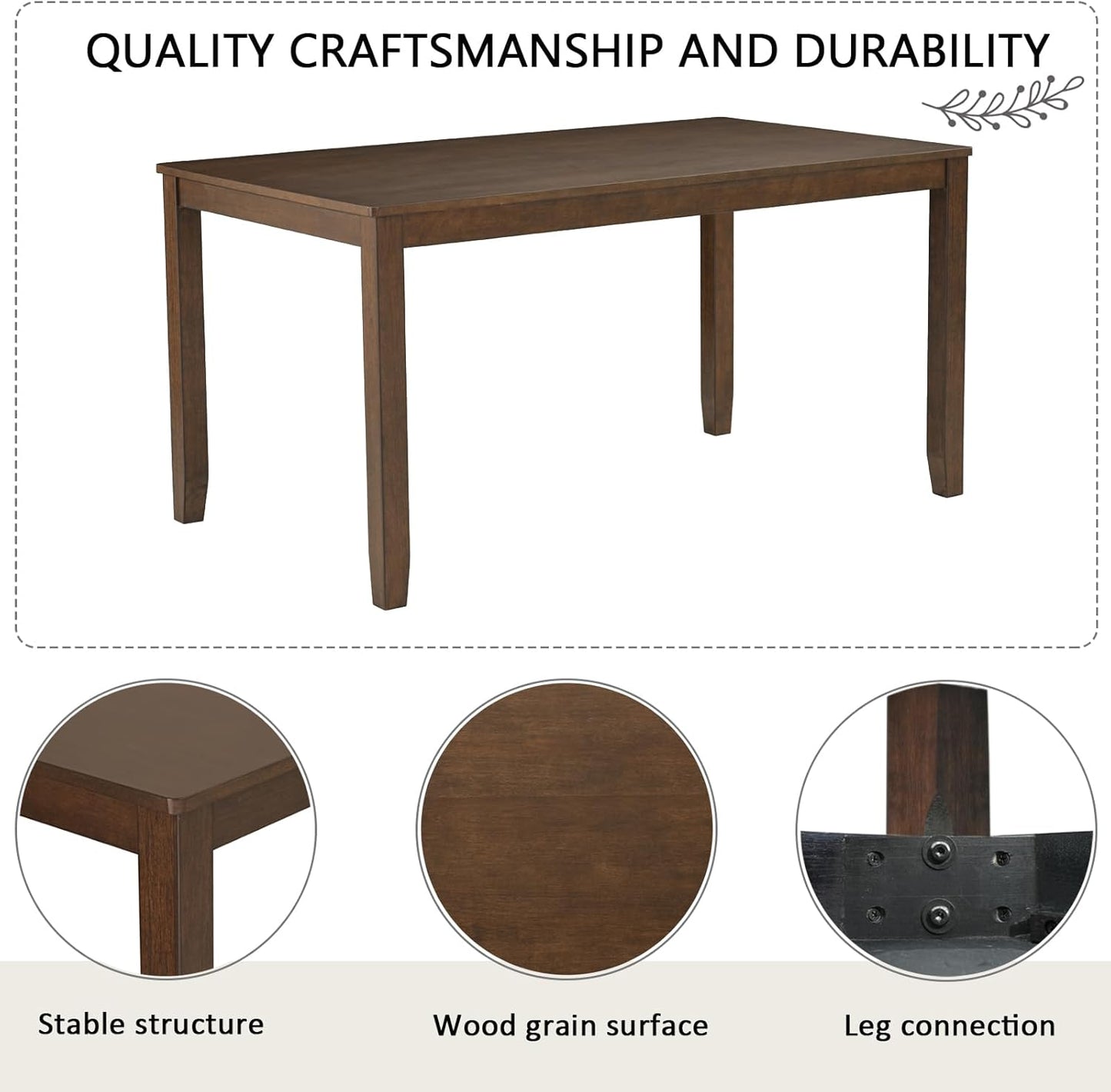 Ball & Cast 6 Piece Dining Table Set with 4 Upholstered Chairs & 1 Bench,Farmhouse Wooden Living Room Furniture for 6 W/ 58.5" Rectangle Kitchen Desk,for Restaurant,Home Bistro,Dining Room,Dark Walnut