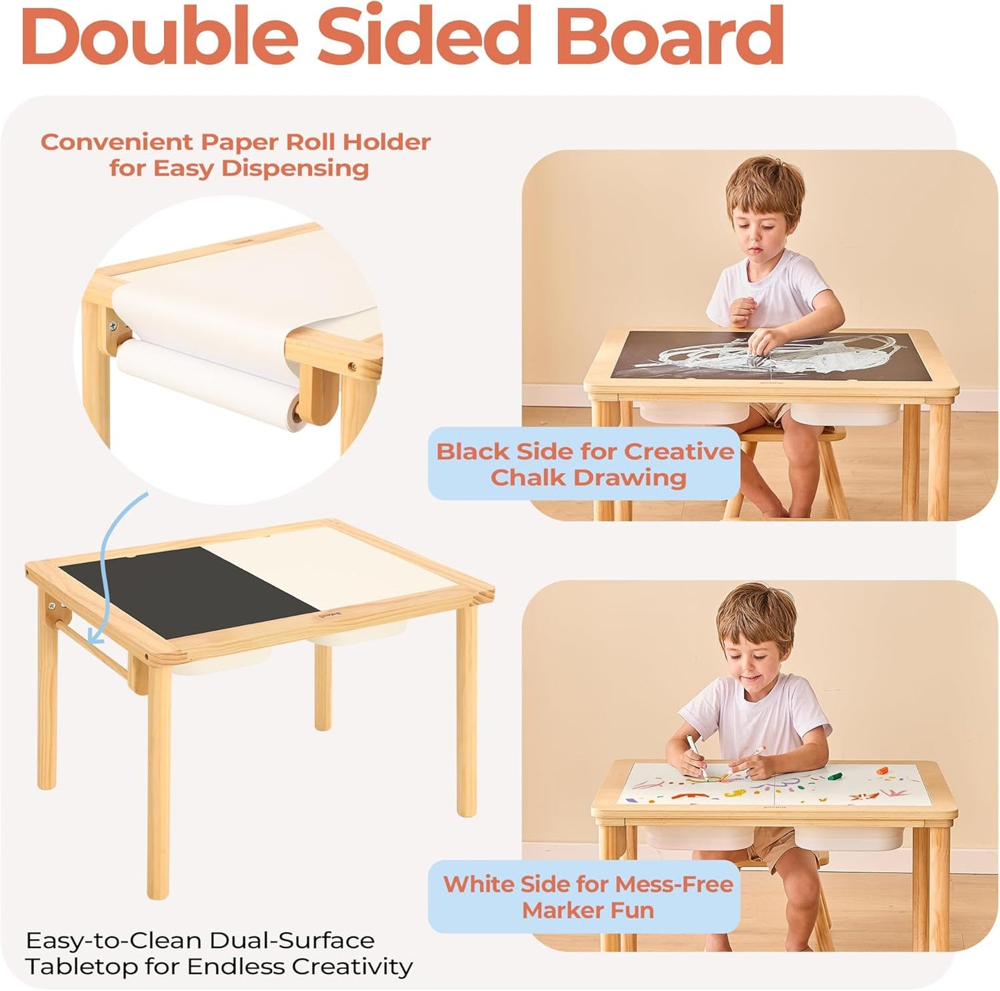 Sensory Table for Toddlers with 2 Storage Bins, Wooden Activity Table with Double-Sided Boards, Sand and Water Play, Indoor & Outdoor Use