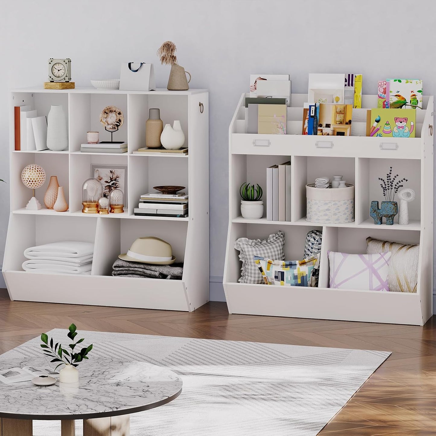 HOOBRO Kids Bookshelf, Toy Storage Organzier with 8 Cubicles, Bookcase Footboard, Bookshelf for Kids, for Playroom, Nursery, Bedroom, and School, White WT35CW01G1