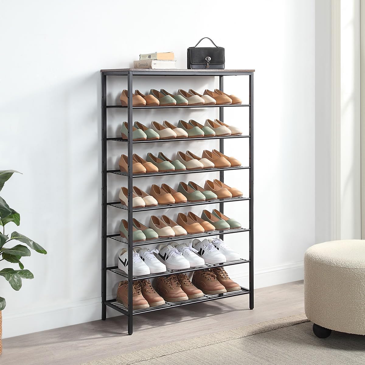 8-Tier Shoe Rack Organizer, Metal Mesh Shoe Storage Shelf, for Entryway, Hallway, Closet, Dorm Room, Industrial, Rustic Brown