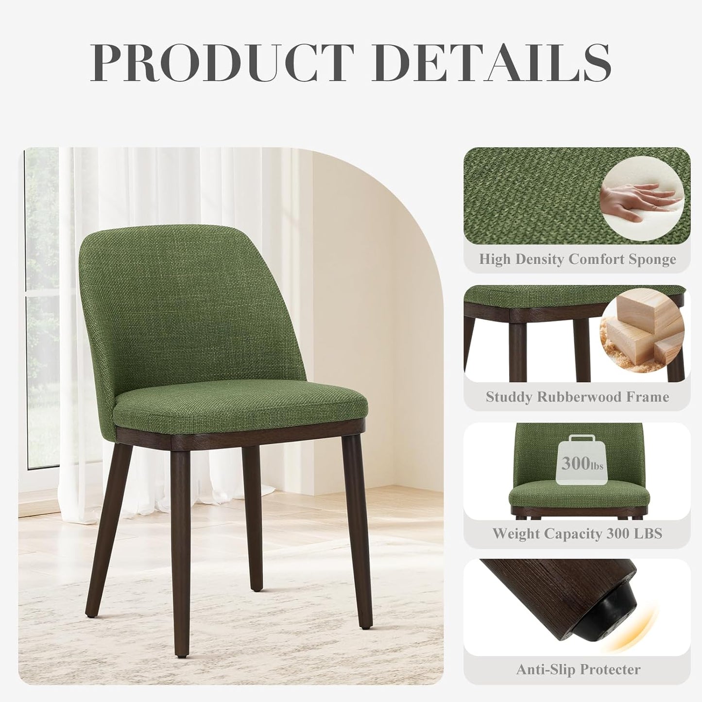 COLAMY Upholstered Dining Chairs Set of 4, Modern Kitchen Chairs with Back, Leather Side Dining Room Chairs with Wood Legs for Kitchen Dining Room Restaurant,Green