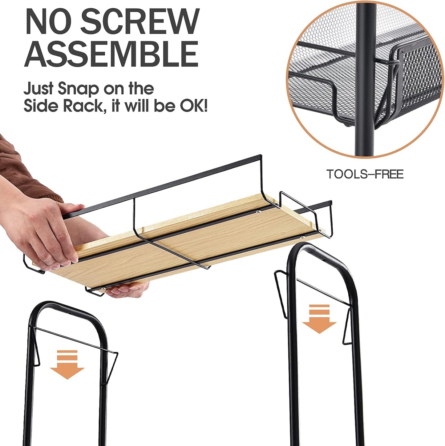 KINGRACK 4-Tier Slim Rolling Cart,Metal Utility Cart,Slide Out Storage Cart with Wooden Tabletop and Mesh Baskets for Narrow Space on Kitchen Bathroom Laundry Room Bedroom Apartments Dormitory, Black