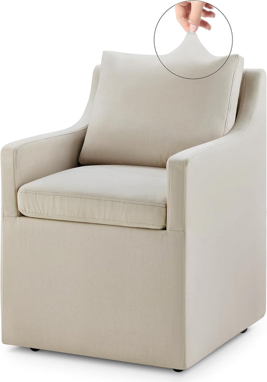 Upholstered Dining Chair Cover Replacement Machine Washable Flax Beige,Only Cover