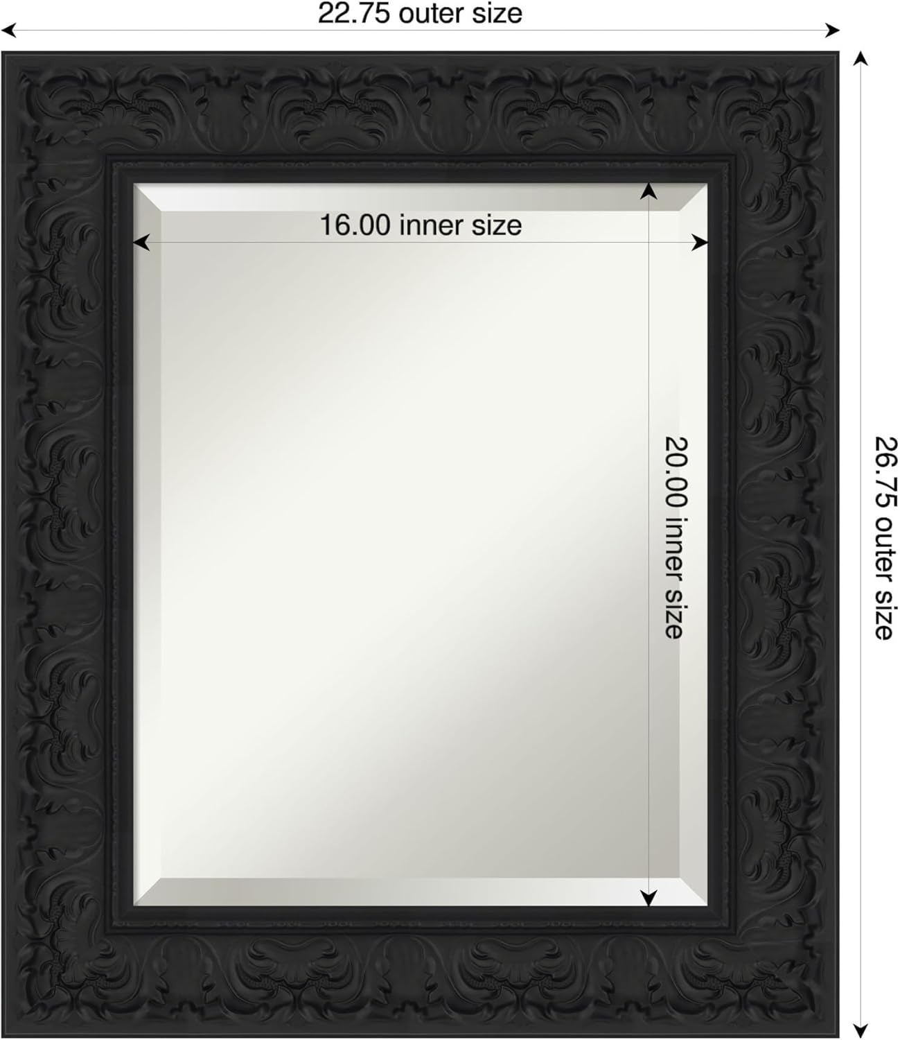 Amanti Art Black Bathroom Mirror for Over Sink, 27x23 Luxe Black Rectangle Vanity Mirror, Small Traditional Frame, Hangs Horizonally and Vertically, Bathroom Wall Decor, Beveled Edge