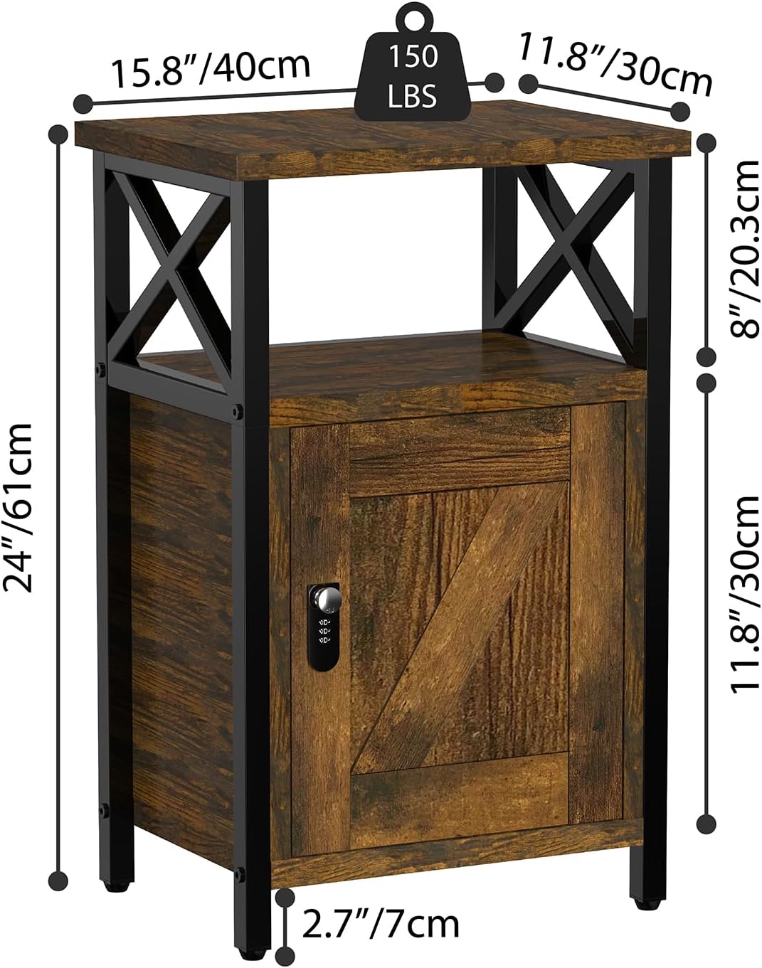 Night Stand with Locking Drawer, Bedside Table with Drawers, Wooden Bed Side Table with Storage, Nightstand with Shelves, End Night Tables For Bedroom, Living Room, Dorm, Office (Rustic Brown)