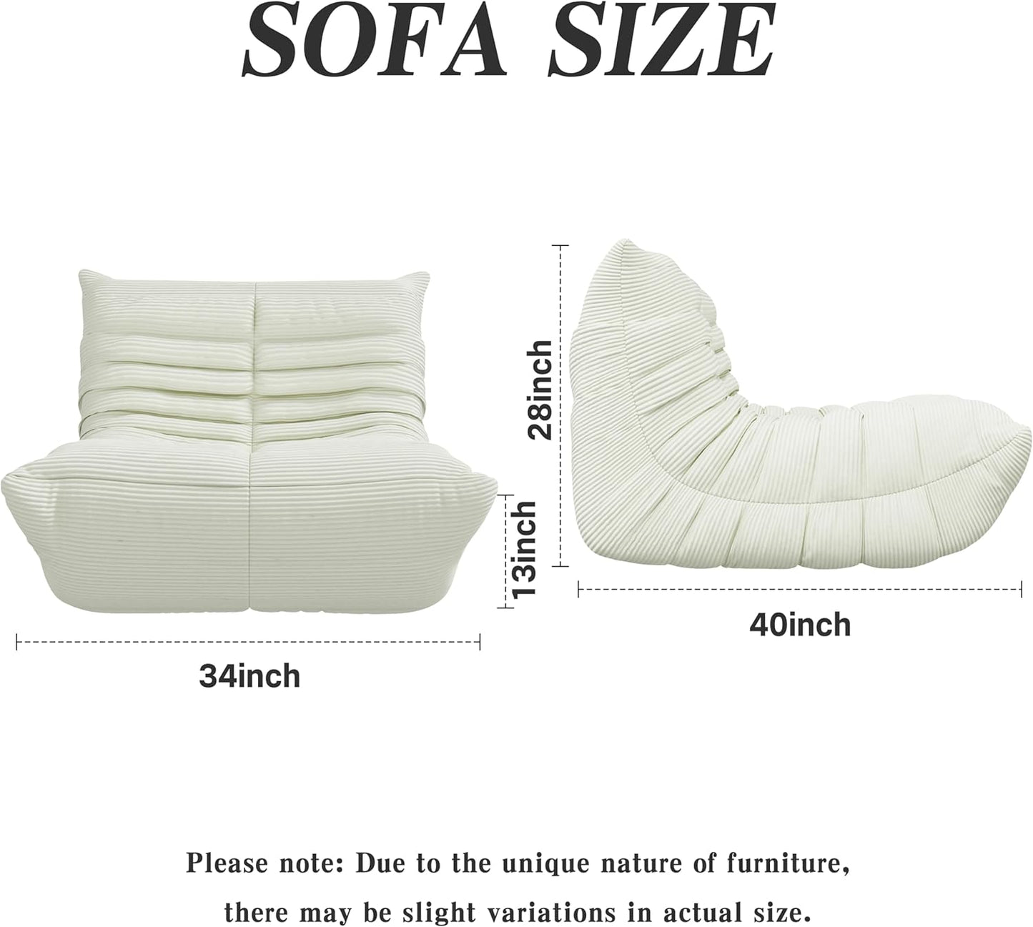 Bean Bag Chair, Lazy Floor Sofa Couch for Adults and Kids, Fireside Chair with Ergonomic Design, Memory Foam Lounge Chair for Living Room Bedroom, Office, Beige