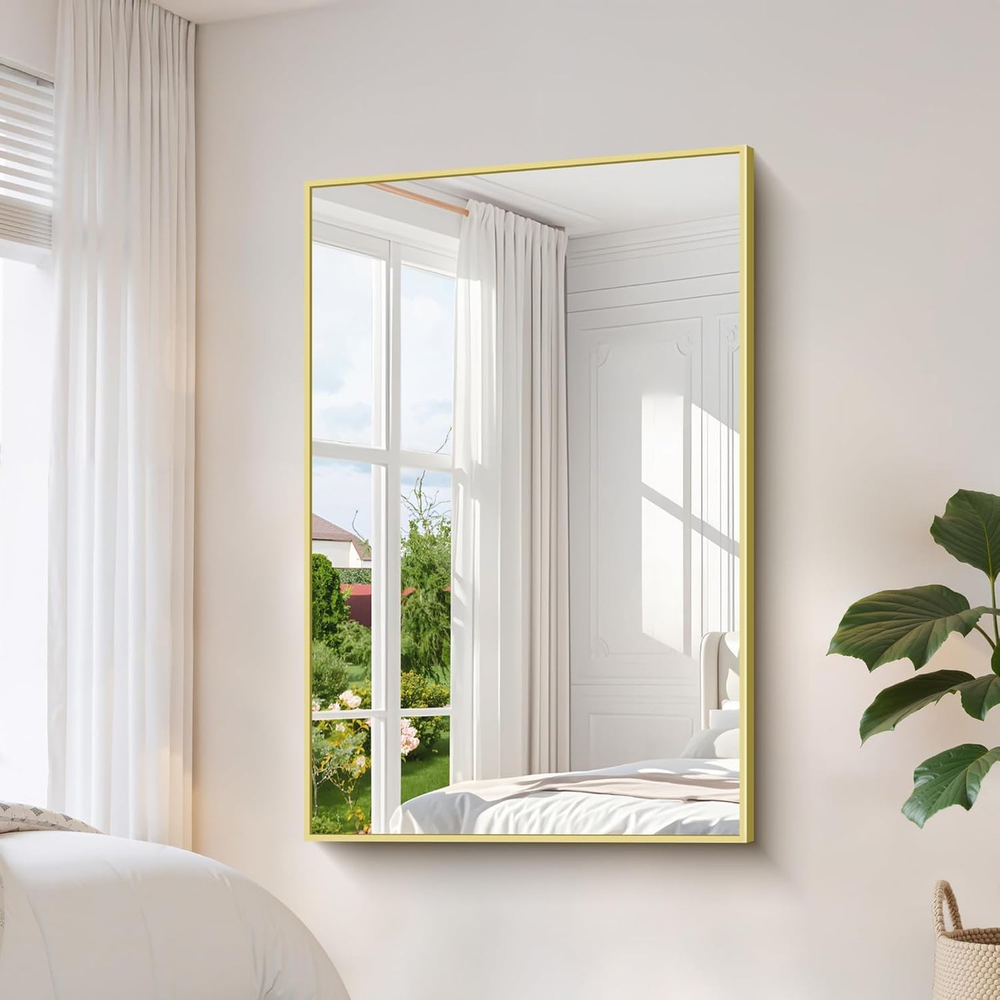 YIROMAN Bathroom Mirror 55"x36", Large Brushed Gold Bathroom Mirror for Over Sink with Aluminum Frame, Rectangular Vanity Mirror with Right Angle, Wall Mirror Hangs Horizontal or Vertical