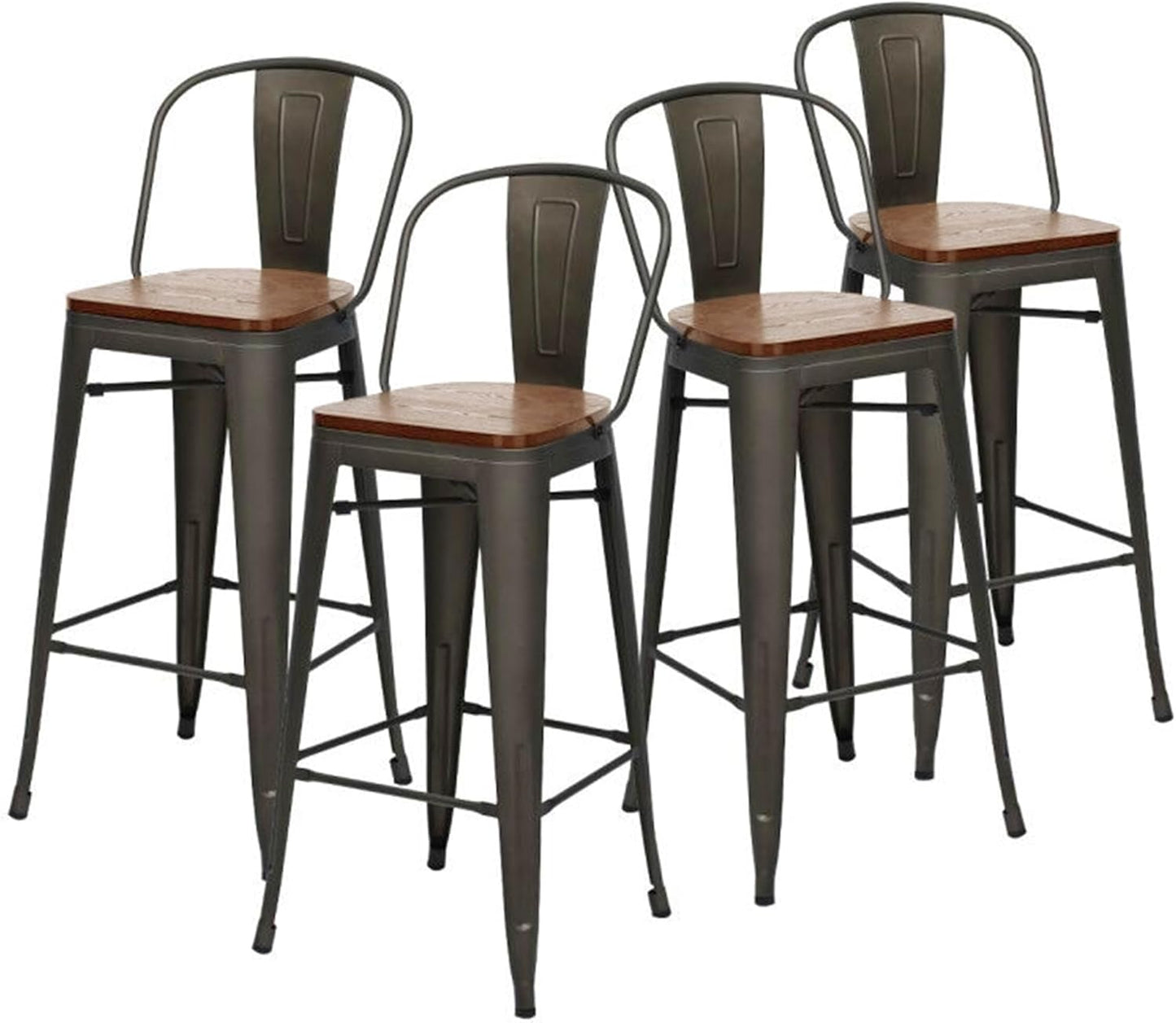 Changjie Furniture 26 Inches Metal Barstools Set of 4 Counter Height Bar Stools Industrial Stools with Backs High Back Chairs for Kitchen Island (26 Inch, Rusty)