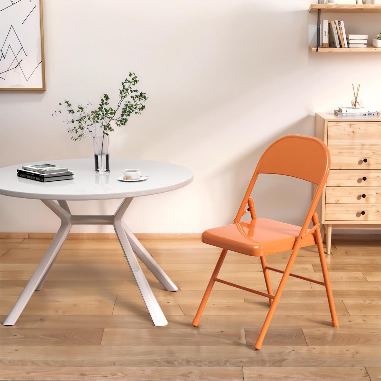 VECELO Metal Folding Chairs 4 Pack, Double Hinged Steel Frame Easy Foldable&Stackable for Office Kitchen Dinning Wedding Patio and Garden