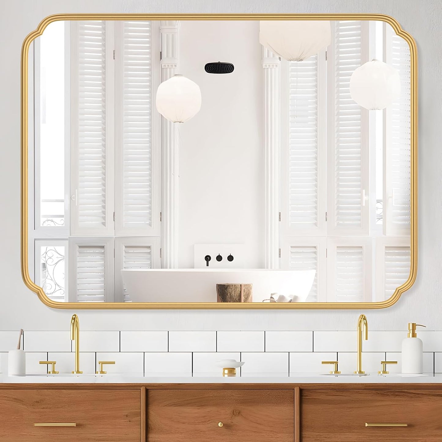 36 x 48 Inch Gold Bathroom Vanity Mirror for Wall with Non-Rusting Metal Frame Large Rounded Rectangle Mirror for Over Sink (Horizontal/Vertical)