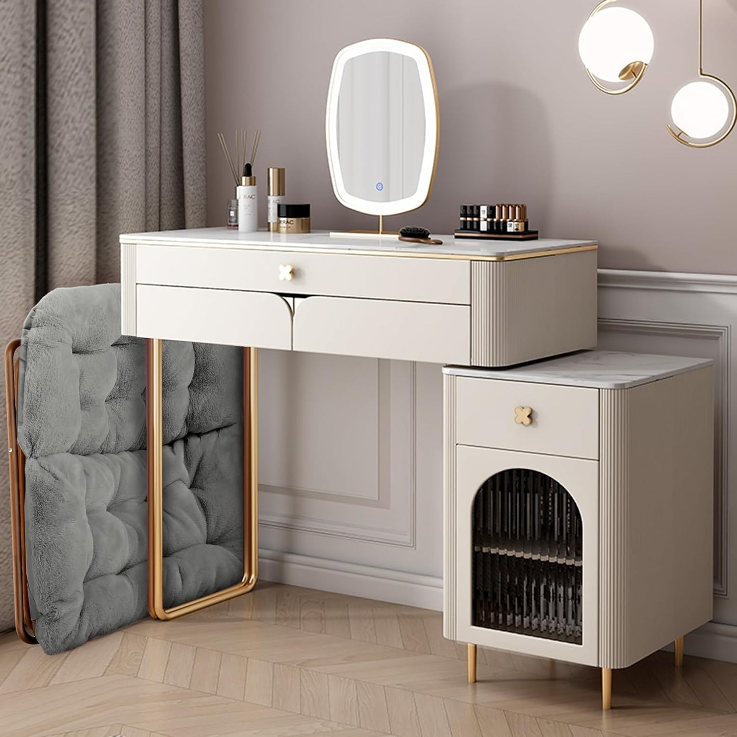 Comfy Saucer Chair for Adults, Foldable Living Room Chairs, Soft Faux Fur Lounge Chair for Bedroom, Reading Chairs, X-Large (Ottoman-Grey)