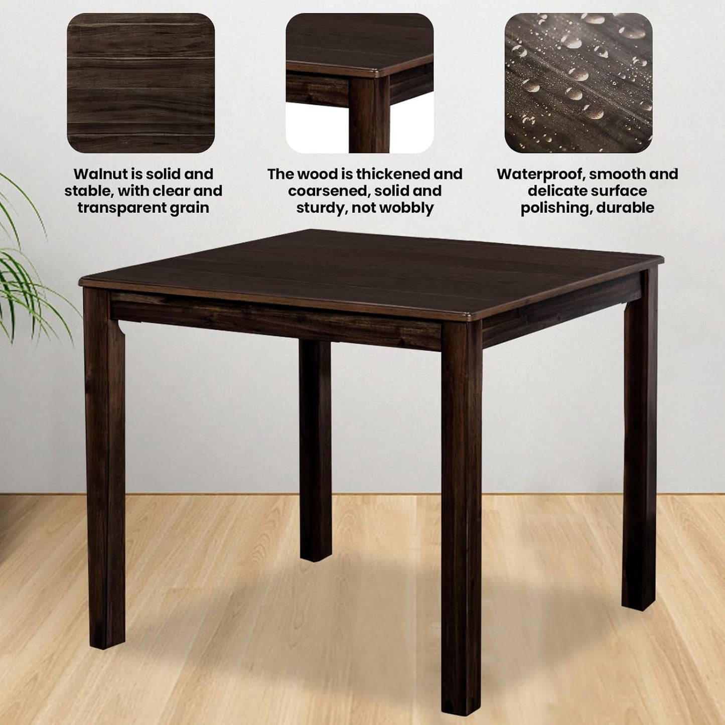 5-Piece Dining Table Set, Solid Rubber Wood Dining Room Table Set for 4, Modern Table and Chair Set for Kitchen Dining Room Restaurant Bar,Espresso