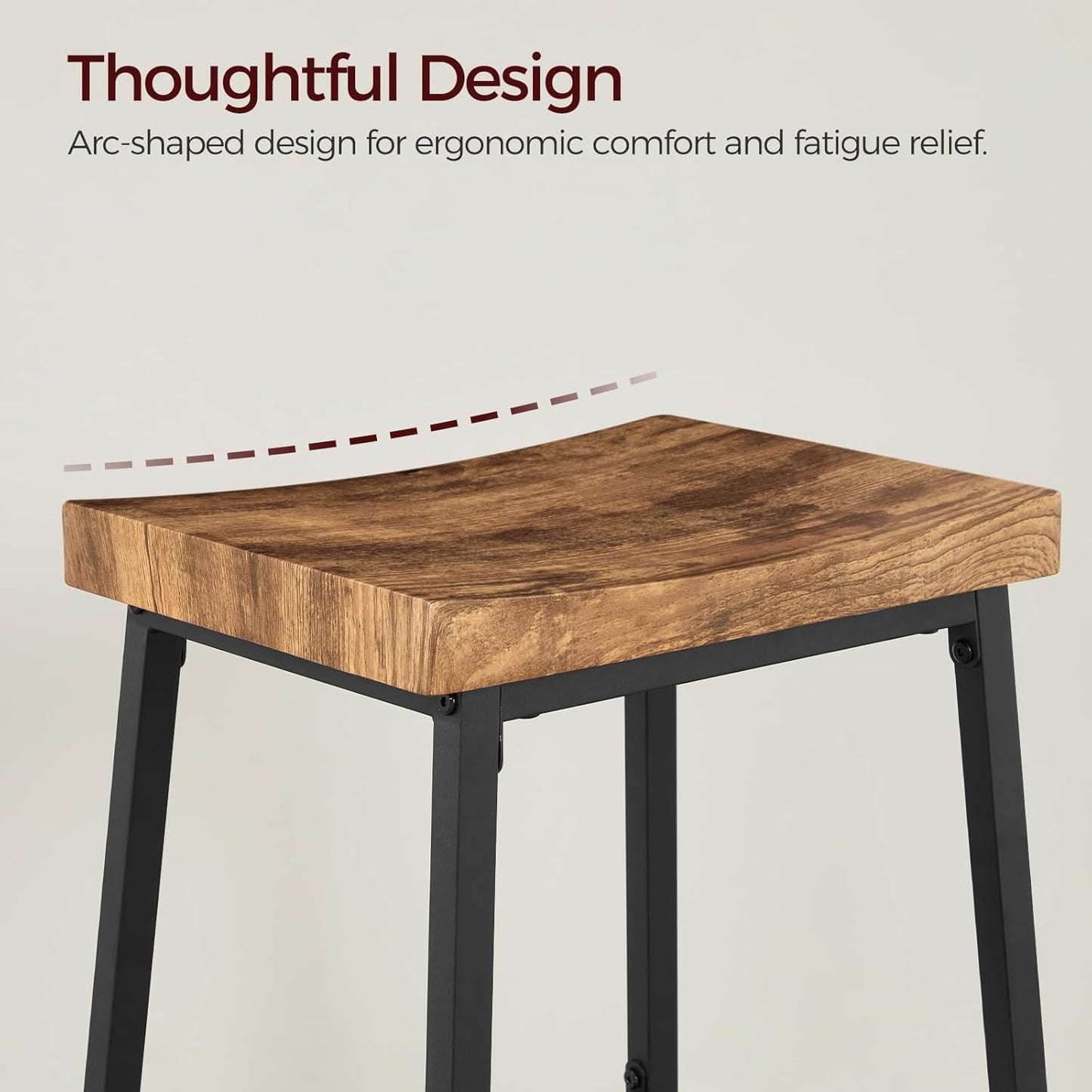 Bar Stools,Counter Height Bar Stools Set of 2, 23.7 Inch Saddle Stools with Footrest, Kitchen Stools, Industrial Style, for Dining Room, Counter, Bar, Rustic Brown and Black BAHR0801N1