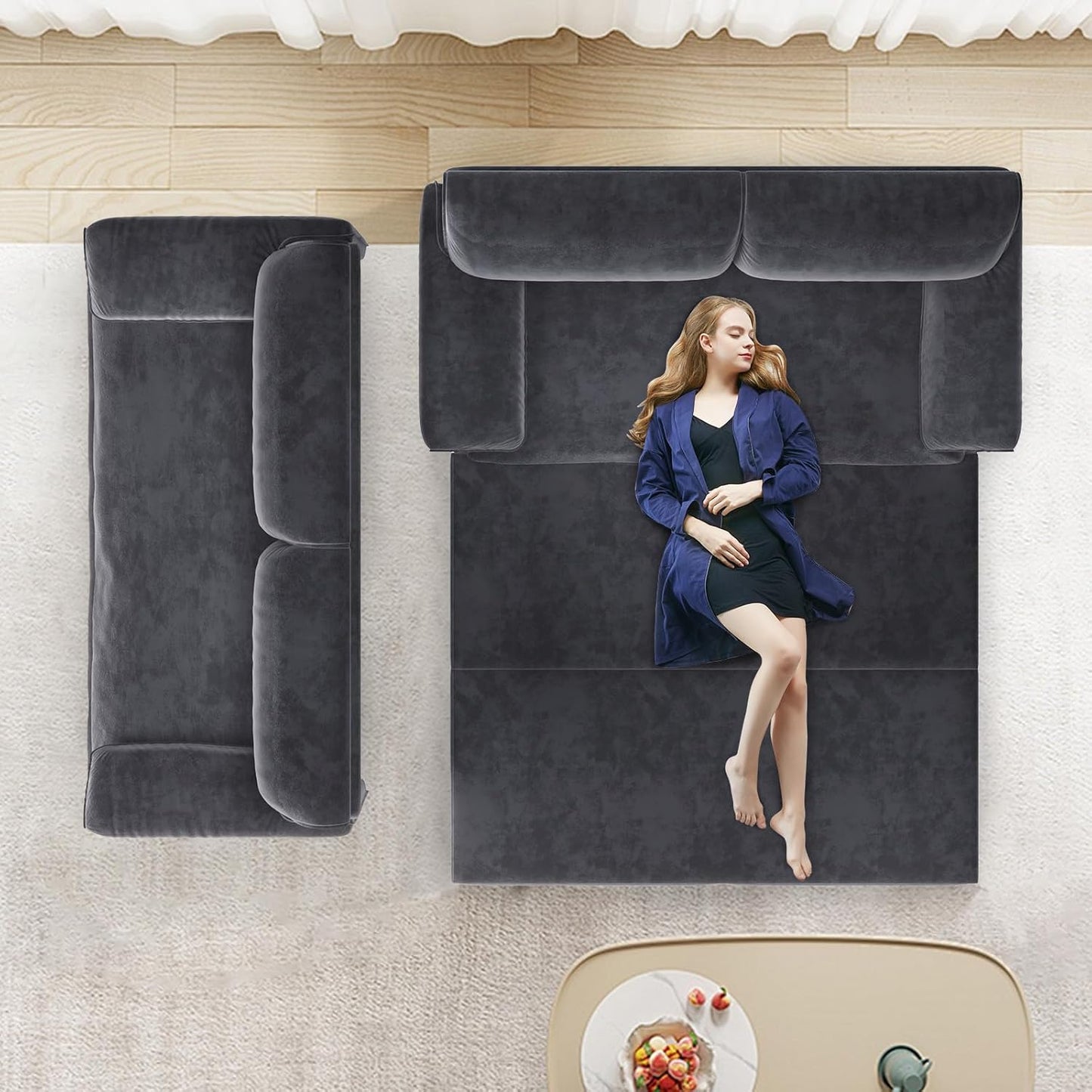 66" Queen Size Pull Out Couch Bed Convertible Sleeper Loveseat Sofa Velvet Futon Sofá Bed Oversized 3 in 1 Pullout Sofa&Couch for Side Storage and Soft Armrest for Living Room, Office, Apartment, RV