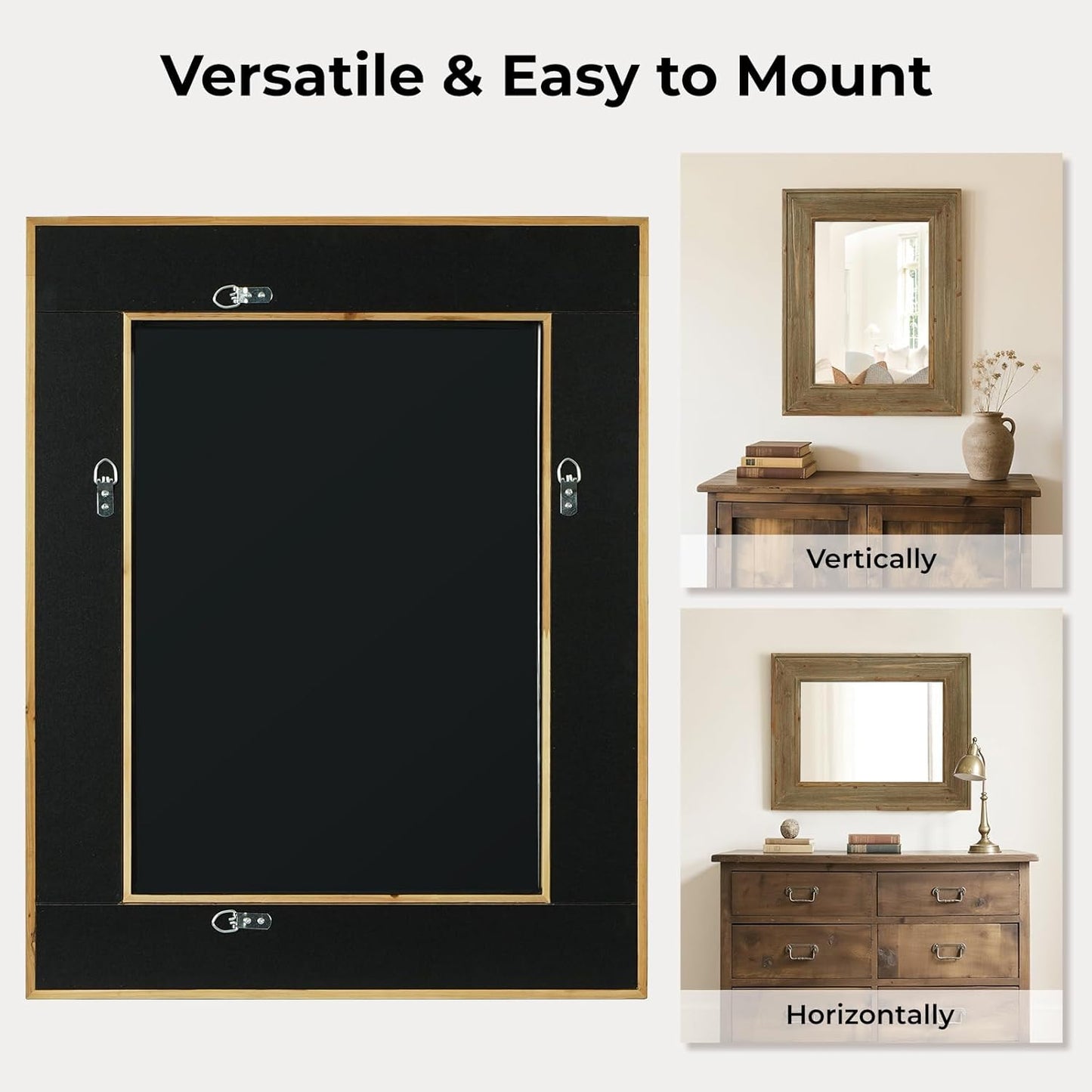 WallBeyond Rustic Wood Framed Mirror, 22" x 28" Farmhouse Decorative Wall Mirror, Vintage Solid Wood Rectangular for Bathroom, Entryway & Living Room, Natural