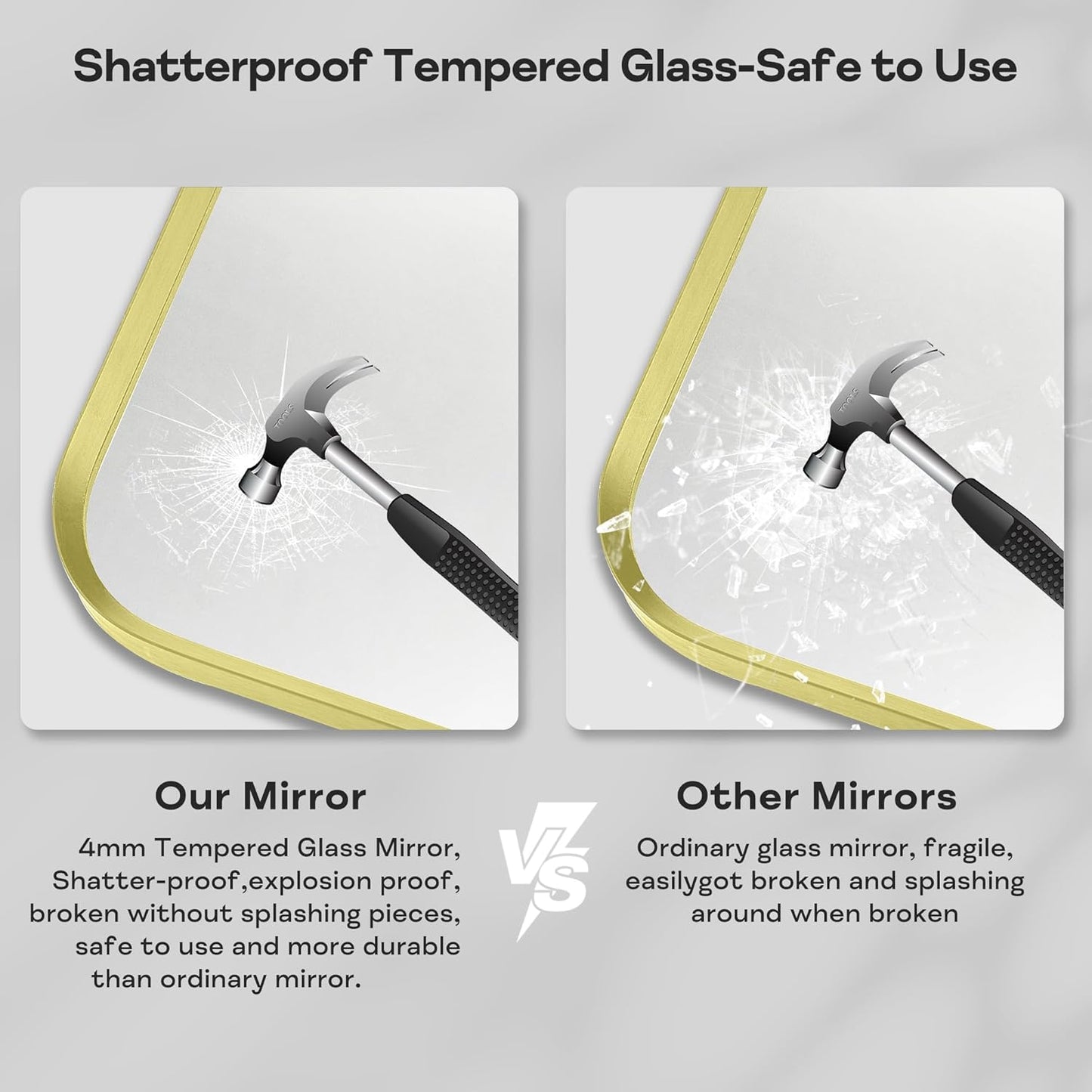 Wall Mount Mirror for Bathroom, Brushed Gold Metal Framed Rounded Corner Rectangular Vanity Mirror (24" x 30", Gold)