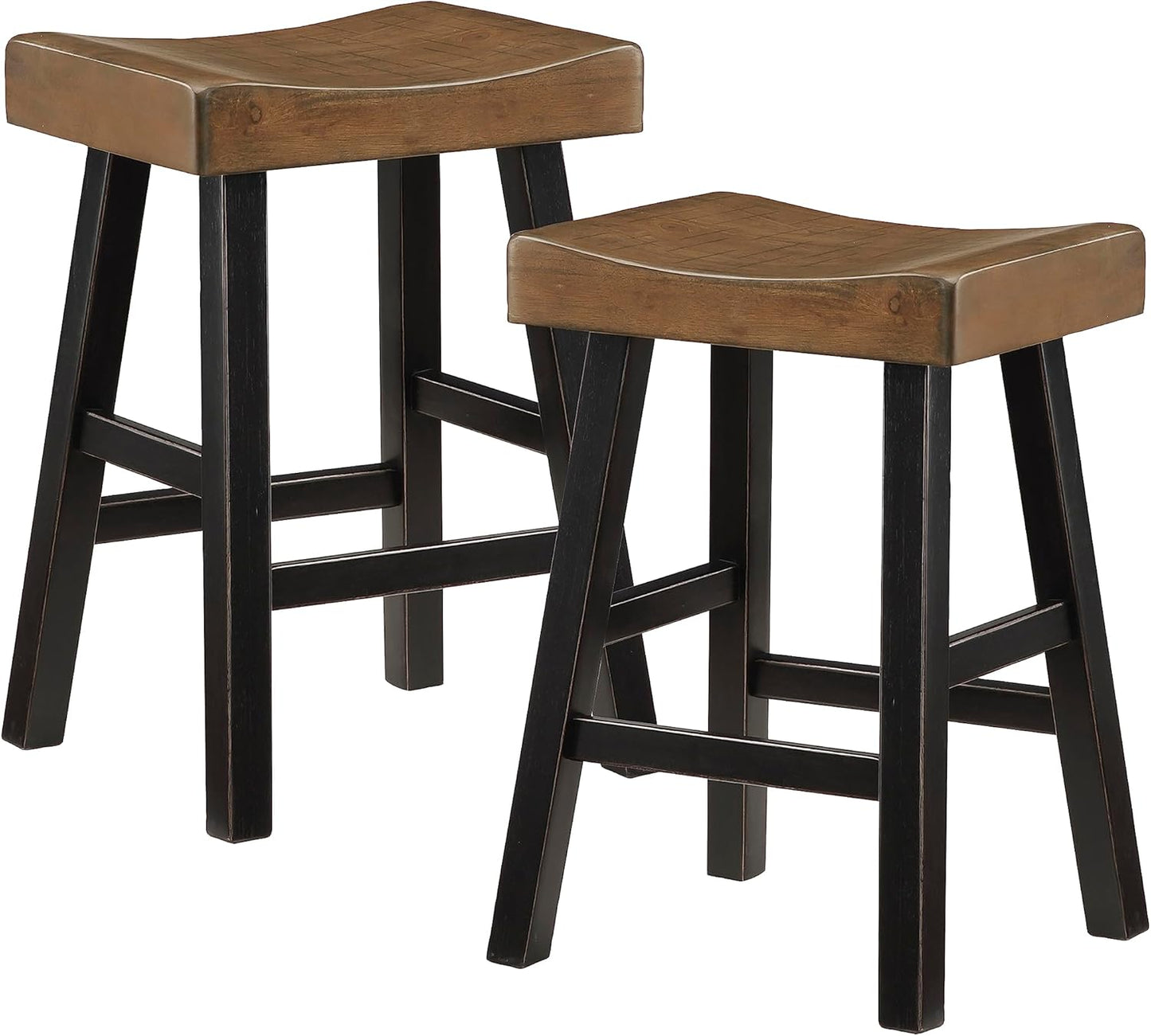 Lexicon Saddle Bar Stools Set of 2 Barstools with Footrest, Armless Dining Chairs for Kitchen Island, Breakfast Nook, Living Room, Counter Height, Black/Brown