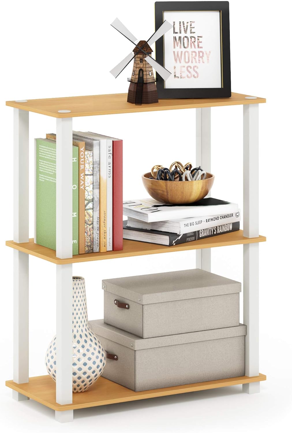 Furinno Turn-S-Tube 3-Tier Compact Multipurpose Shelf Display Rack, Square, Beech/White, 3-Tier Square Tubes