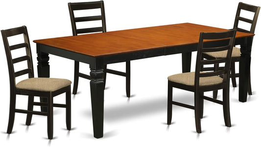East West Furniture LGPF5-BCH-C 5 Piece Modern Dining Table Set Includes a Rectangle Wooden Table with Butterfly Leaf and 4 Linen Fabric Dining Room Chairs, 42x84 Inch, Black & Cherry