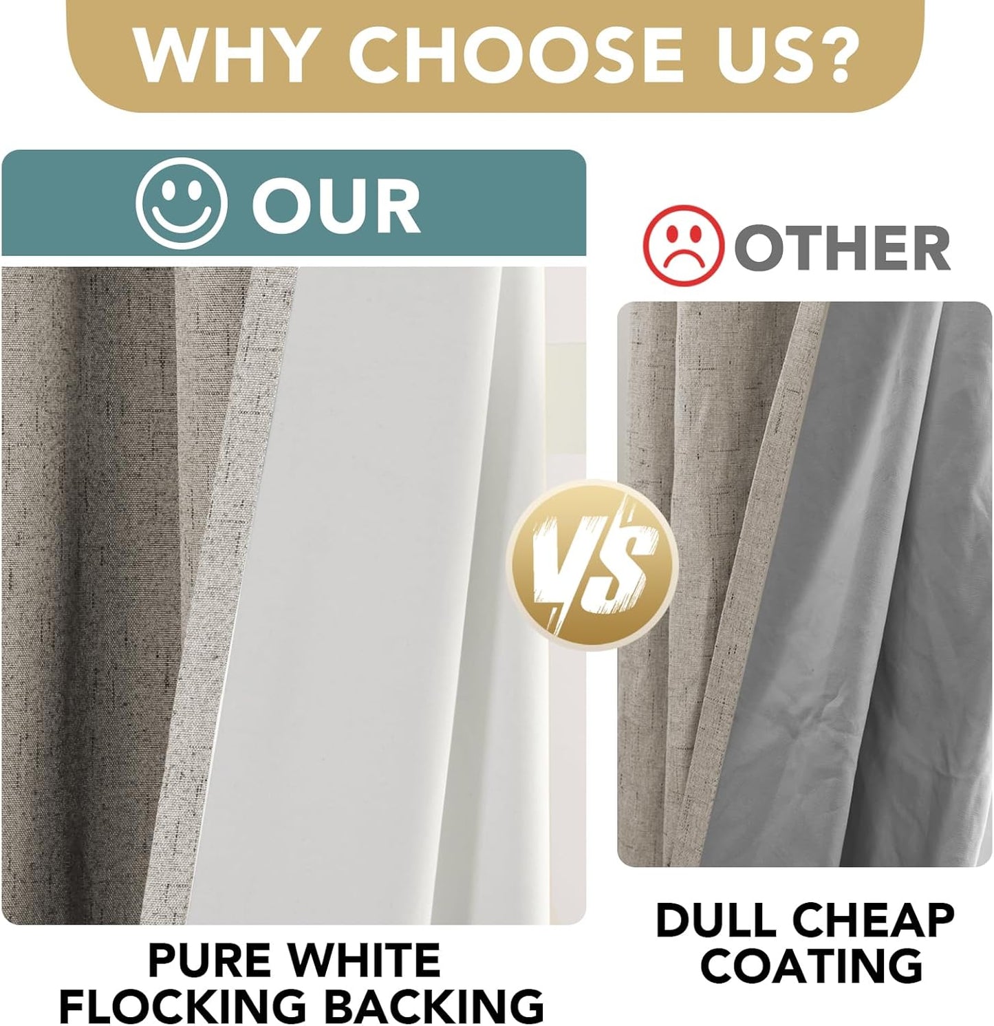 H.VERSAILTEX Linen Blackout Curtains 72 Inches Long 100% Absolutely Blackout Thermal Insulated Textured Linen Look Curtain Draperies Anti-Rust Grommet, Energy Saving with White Liner, 2 Panels, Stone