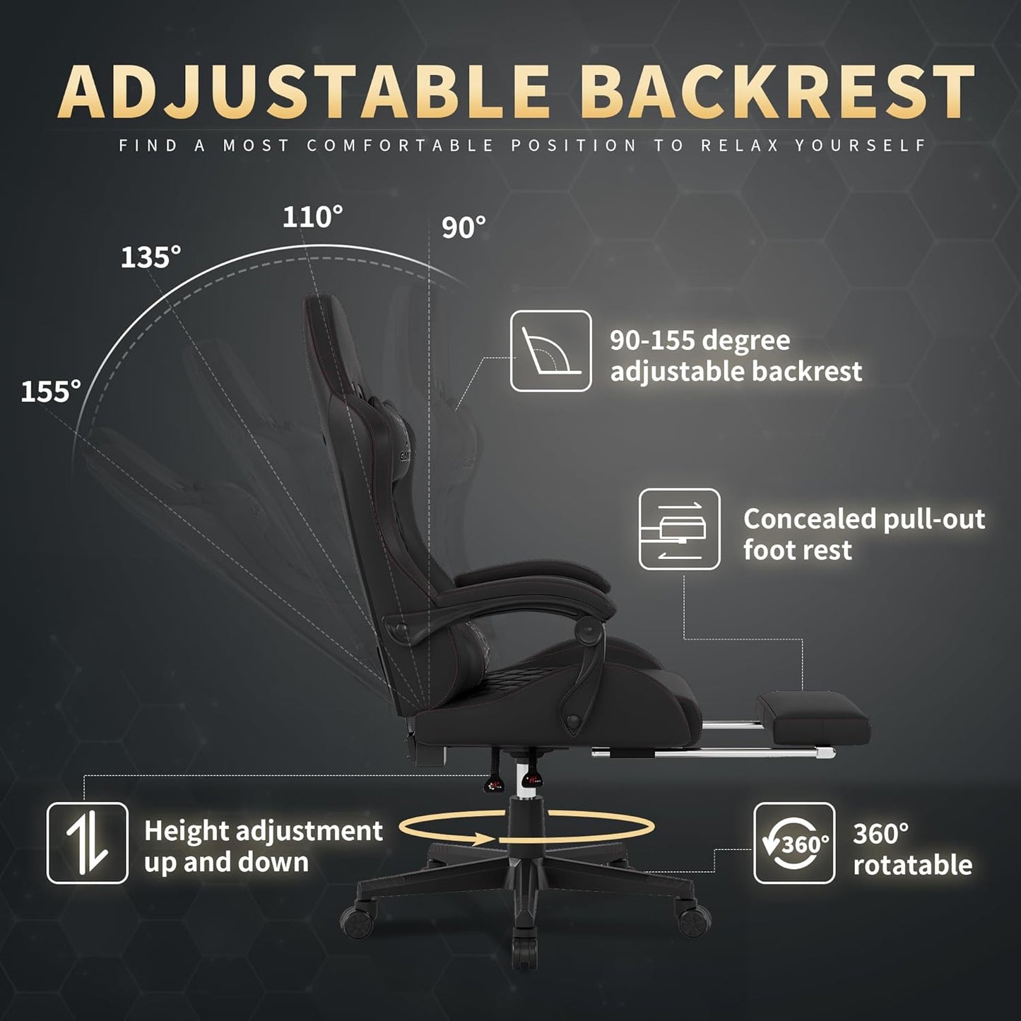 Gaming Chair, 400 lbs Adult Chair, High Back Computer Chair with Footrest and Linked Armrests, Office Video Game Chair with Lumbar Support (Black)