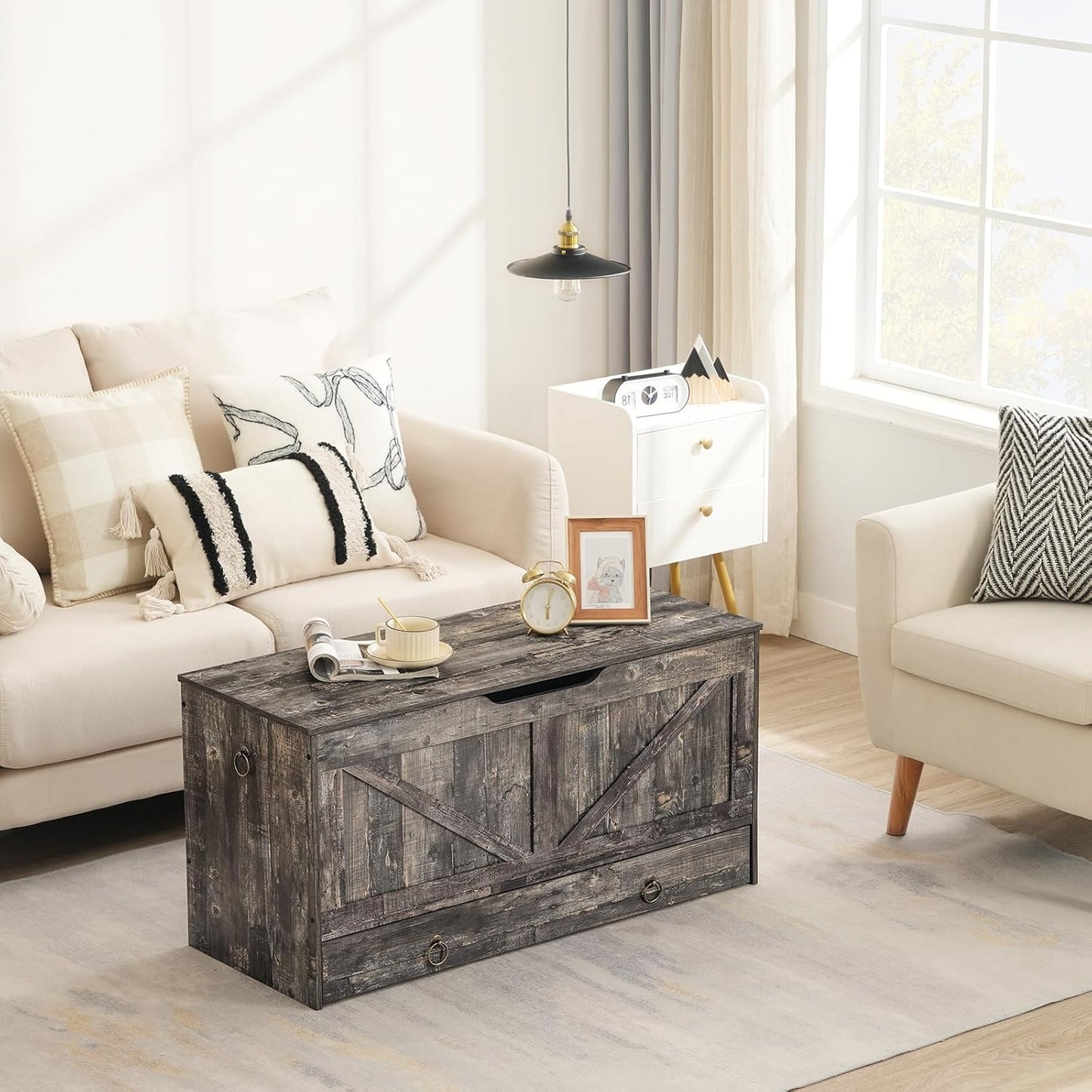 HOOBRO Storage Chest, 39.3" Toy Chest with Drawer, Wooden Storage Bench, Sturdy Entryway Bench Supports 220 lb, Shoe Bench, Safety Hinge, U-Shaped Opening, Easy Assembly, Vintage Gray VP710CW01G1