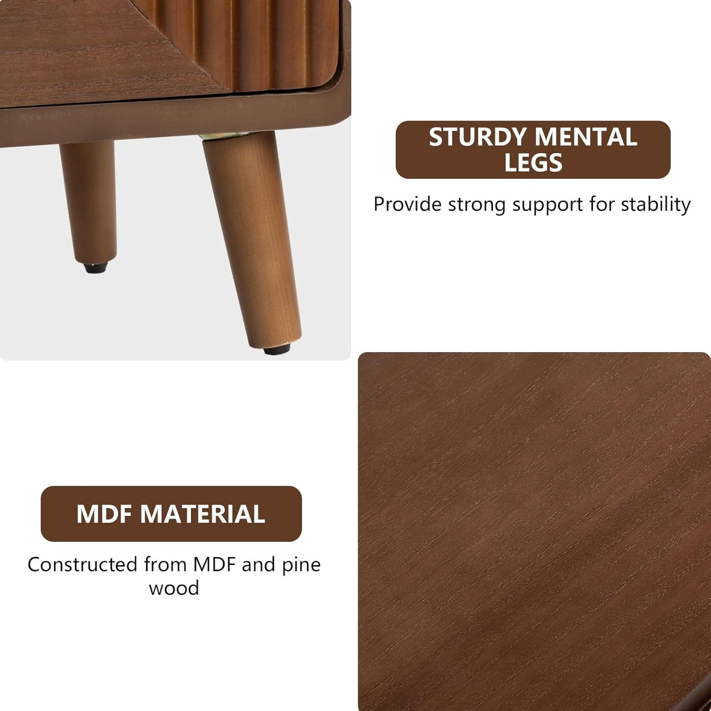 COSIEST Walnut Accent Cabinet with 3 Drawers, Sideboard Buffet Cabinet for Entryway, Living Room, Bedroom (Brown, Stripe Pattern)