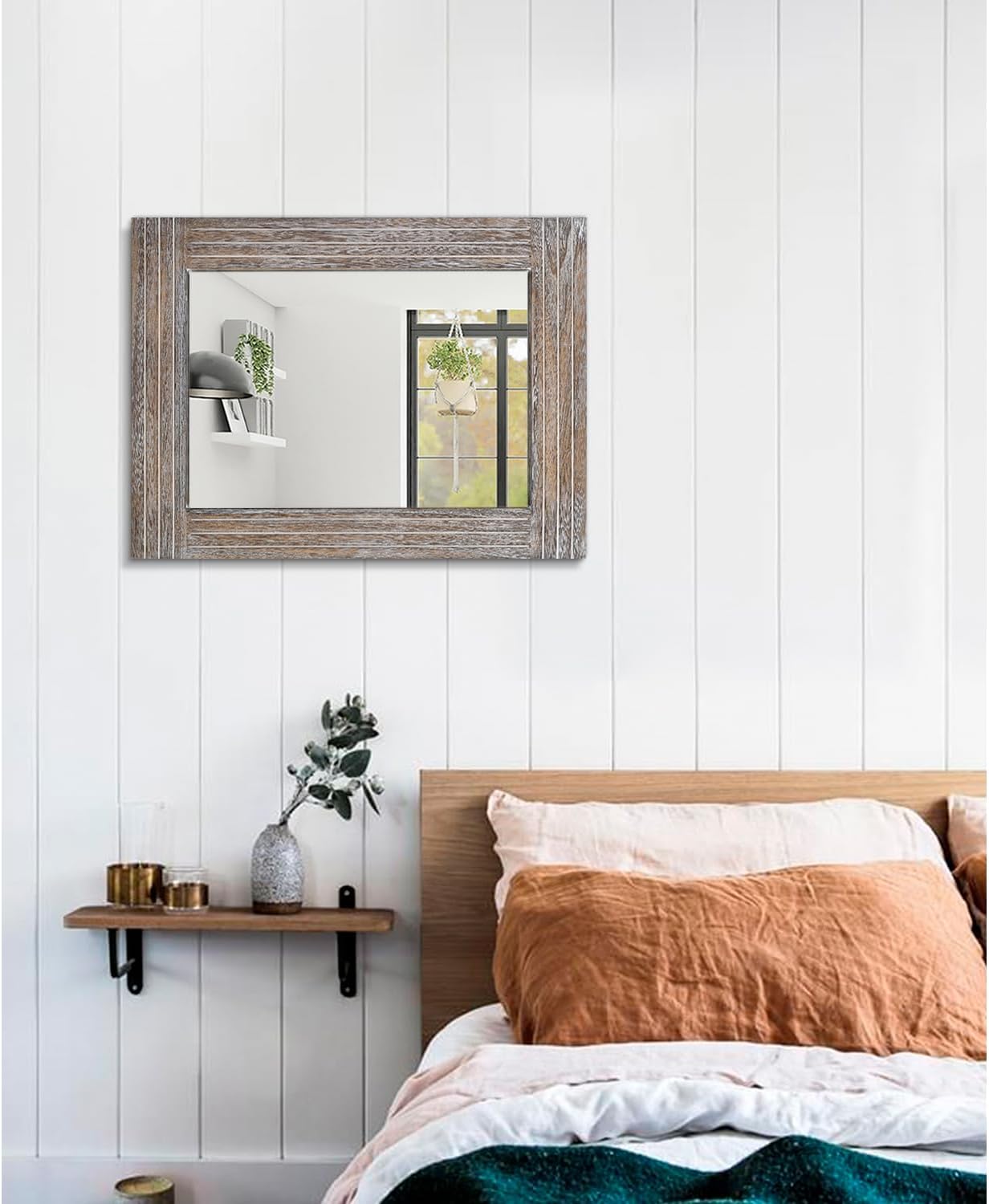 Mirrors for Wall Rustic Wooden Frame Rectangle Mirror Vintage Hanging Mirror for Bedroom Bathroom Living Room Farmhouse Wall Decor Large 20" x 16 "