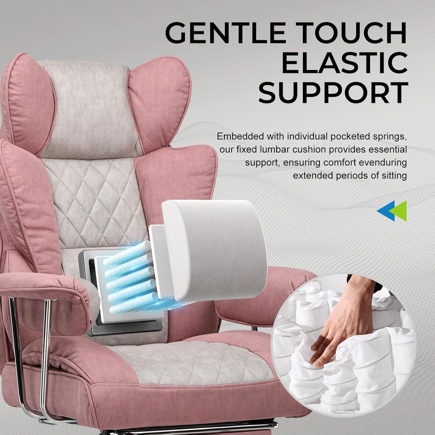 GTRACING Gaming Chair,Office Chair with Pocket Spring Lumbar Support, Ergonomic Comfortable Wide Office Desk Computer Chair with Outward Fixed Soft Armrests and Footrest (Fabric, Pink)