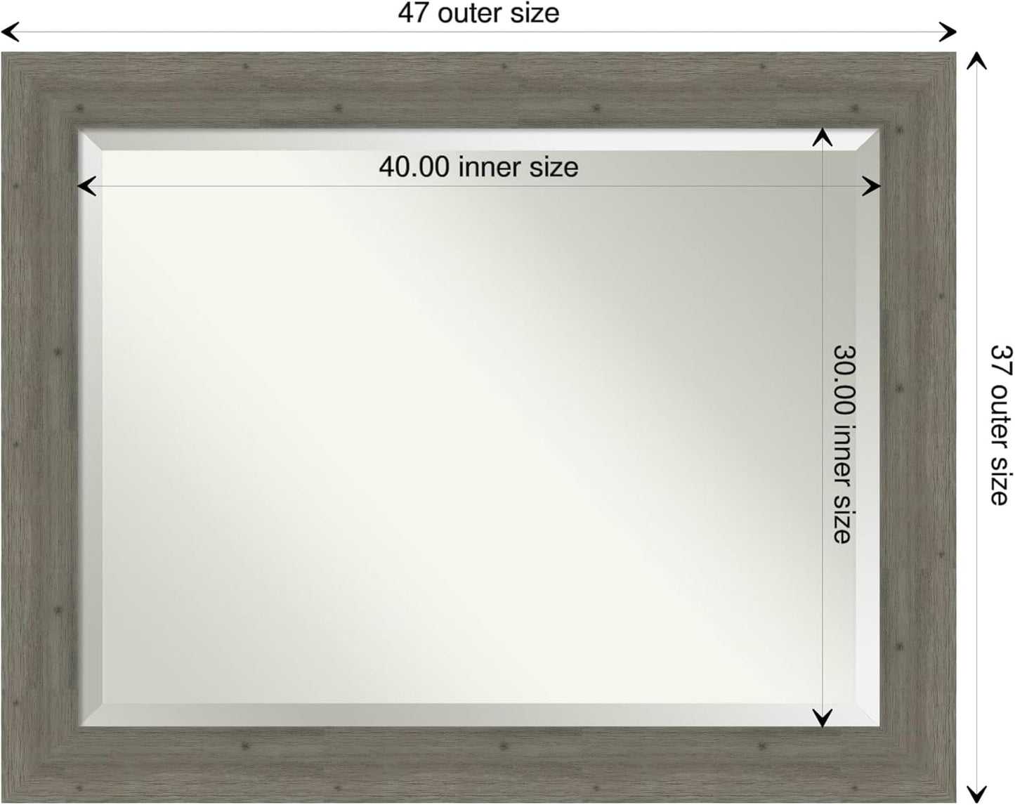 Amanti Art Grey Wall Mirror 37x47 Fencepost Grey Rectangle Bathroom Mirror for Wall Decor Living Room, X-Large Rustic Farmhouse Wood Frame, Hangs Horizonally and Vertically, Bathroom Decor, Beveled