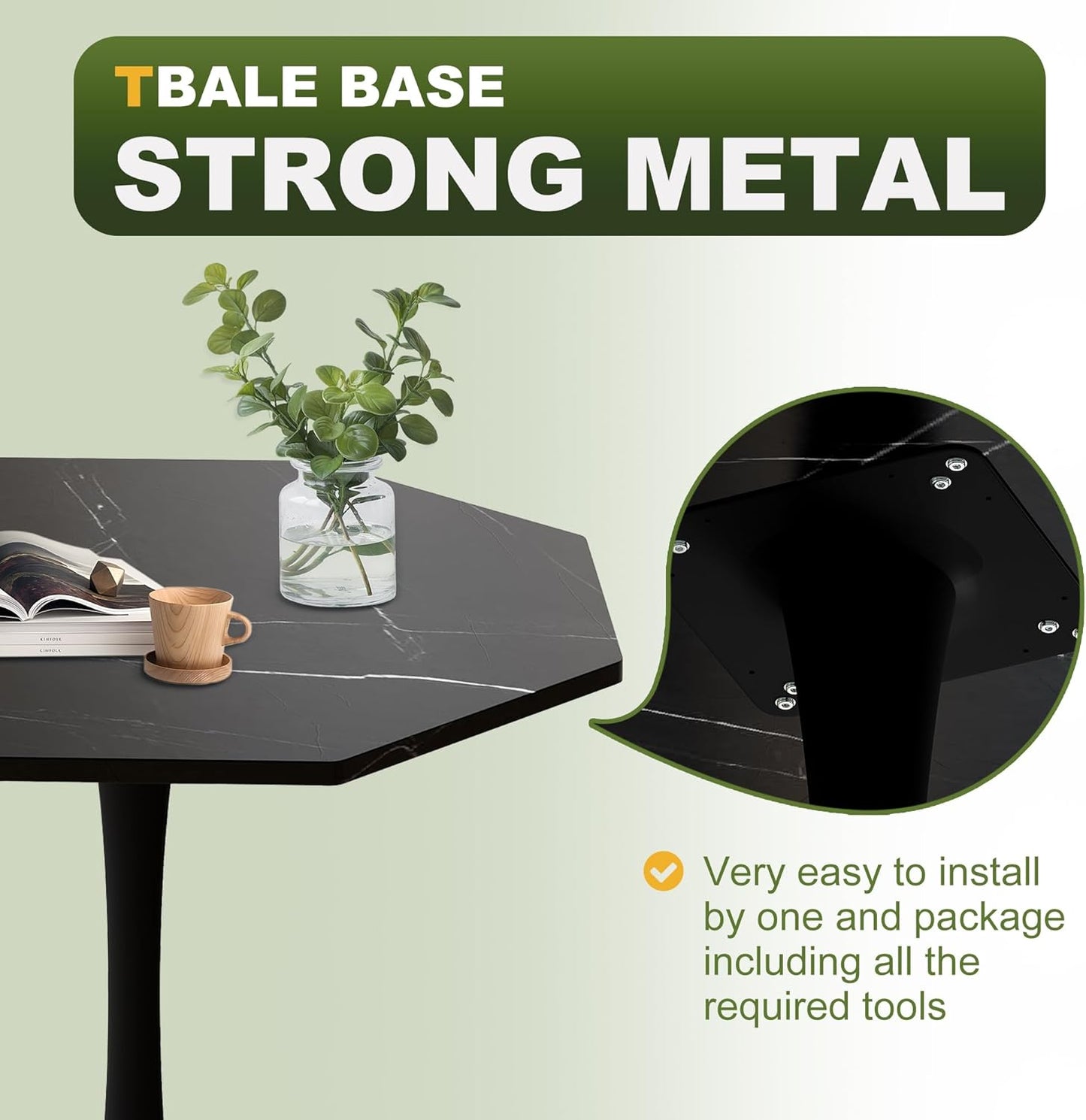 Dining Table for 2-4, 31.5" Kitchen Table with Printed Marble Top, Modern Tables for Dining Room, Living Room, Coffee Bar, Black